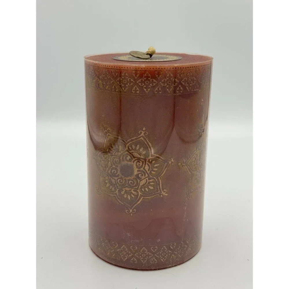 NEW Decorware Pillar Candle Rust & Gold Boho Themed‎